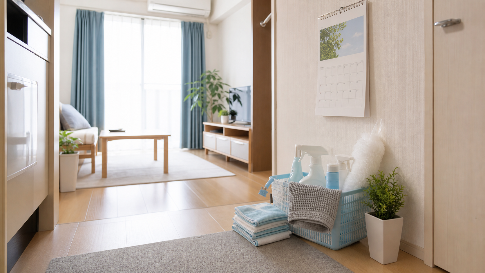 一人暮らしの部屋で家事代行のトライアルを準備している様子