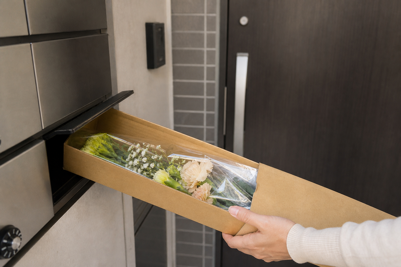 ポスト投函で花の定期便を受け取るイメージ