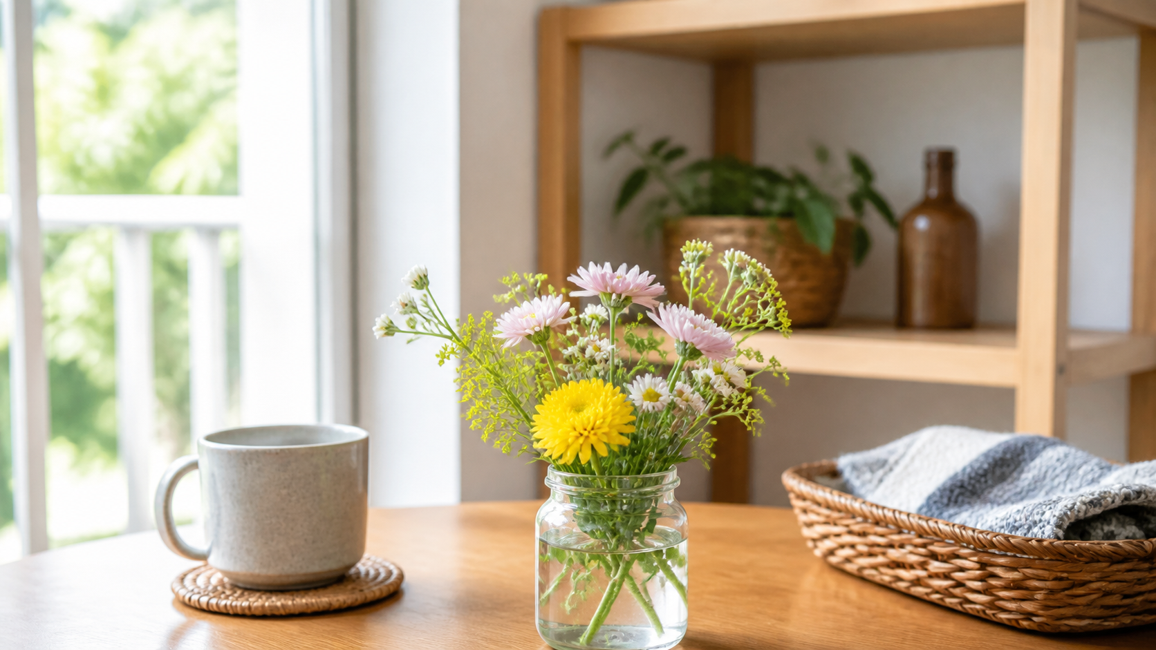 小さな花を部屋に飾ったイメージ