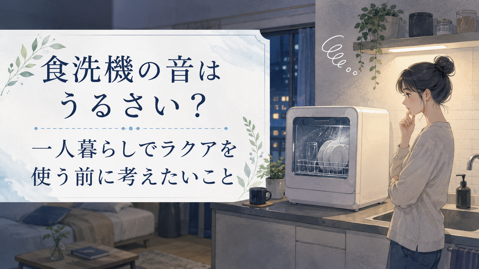 食洗機の音がうるさいか一人暮らしでラクアを使う前に考えることを示すアイキャッチ画像