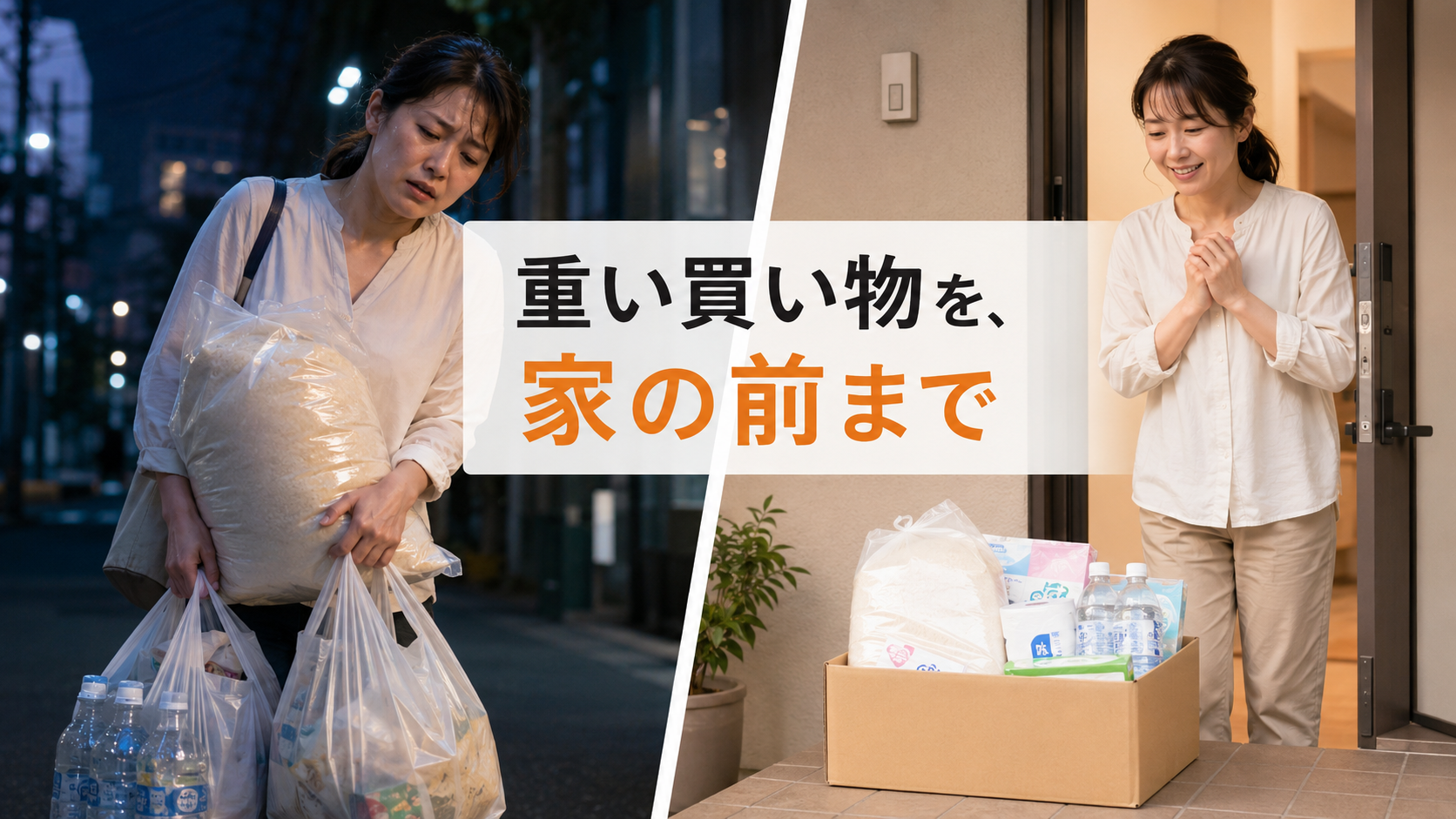 重い買い物を家の前まで届けてもらうイメージ