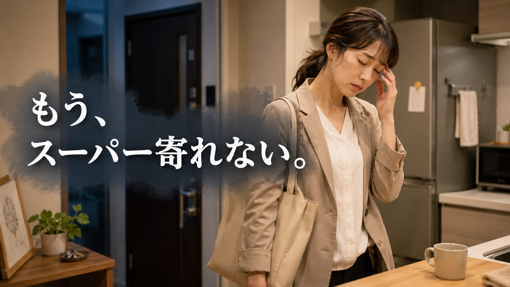 仕事終わりにスーパーへ寄る元気が残っていない帰宅後のイメージ