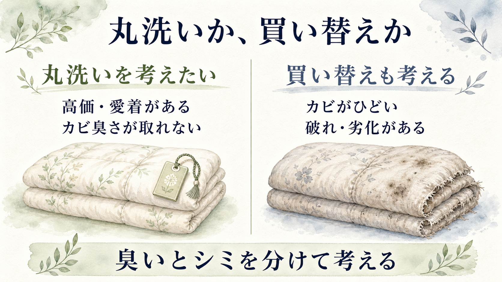 カビ臭い布団を丸洗いするか買い替えるかの判断ポイント