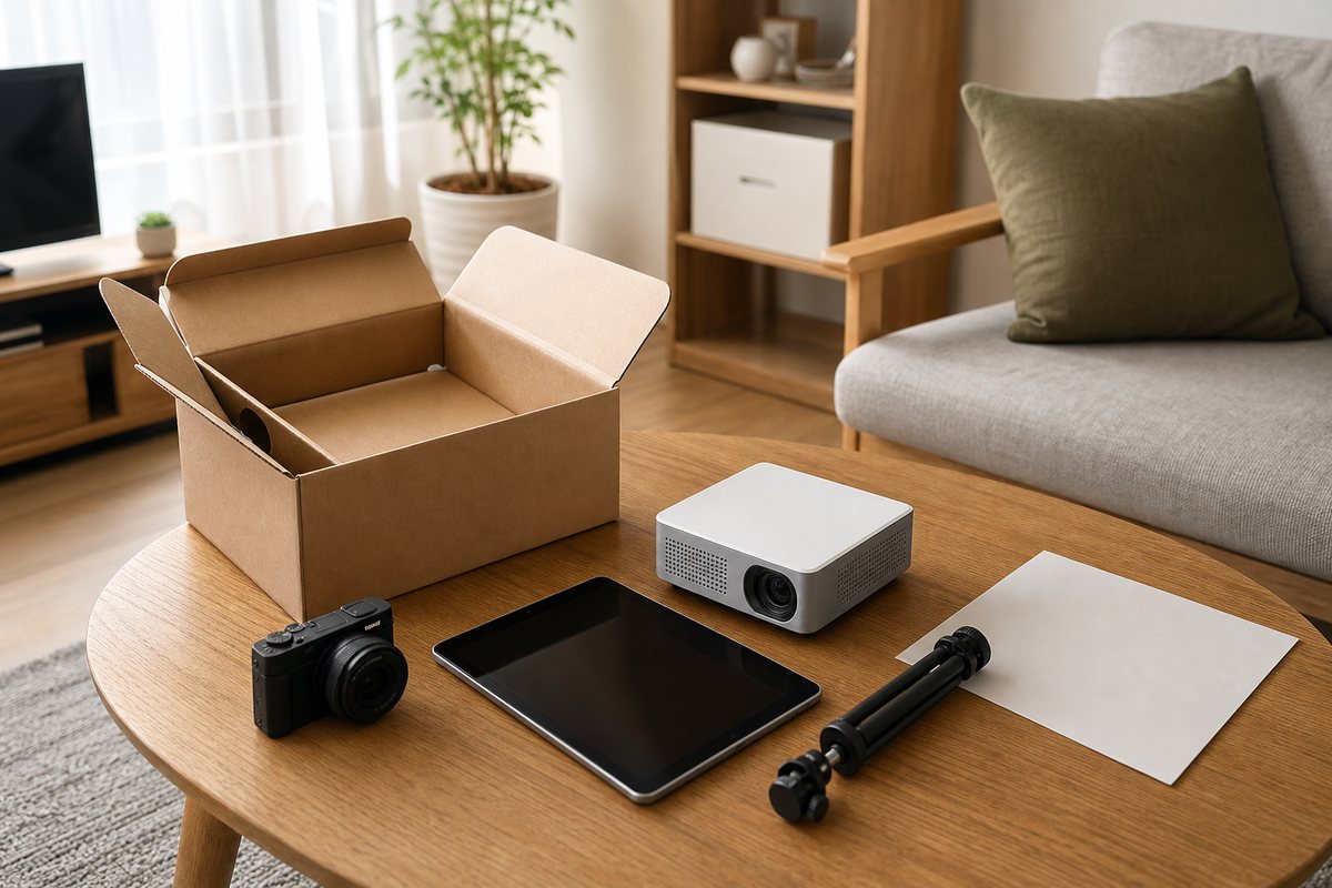 届いたレンタル家電を部屋で試すイメージ