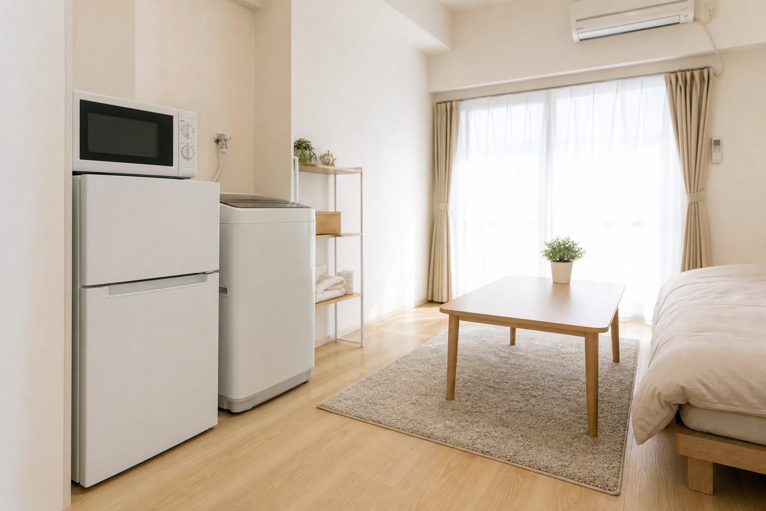 一人暮らし向けに生活家電をまとめてレンタルするイメージ