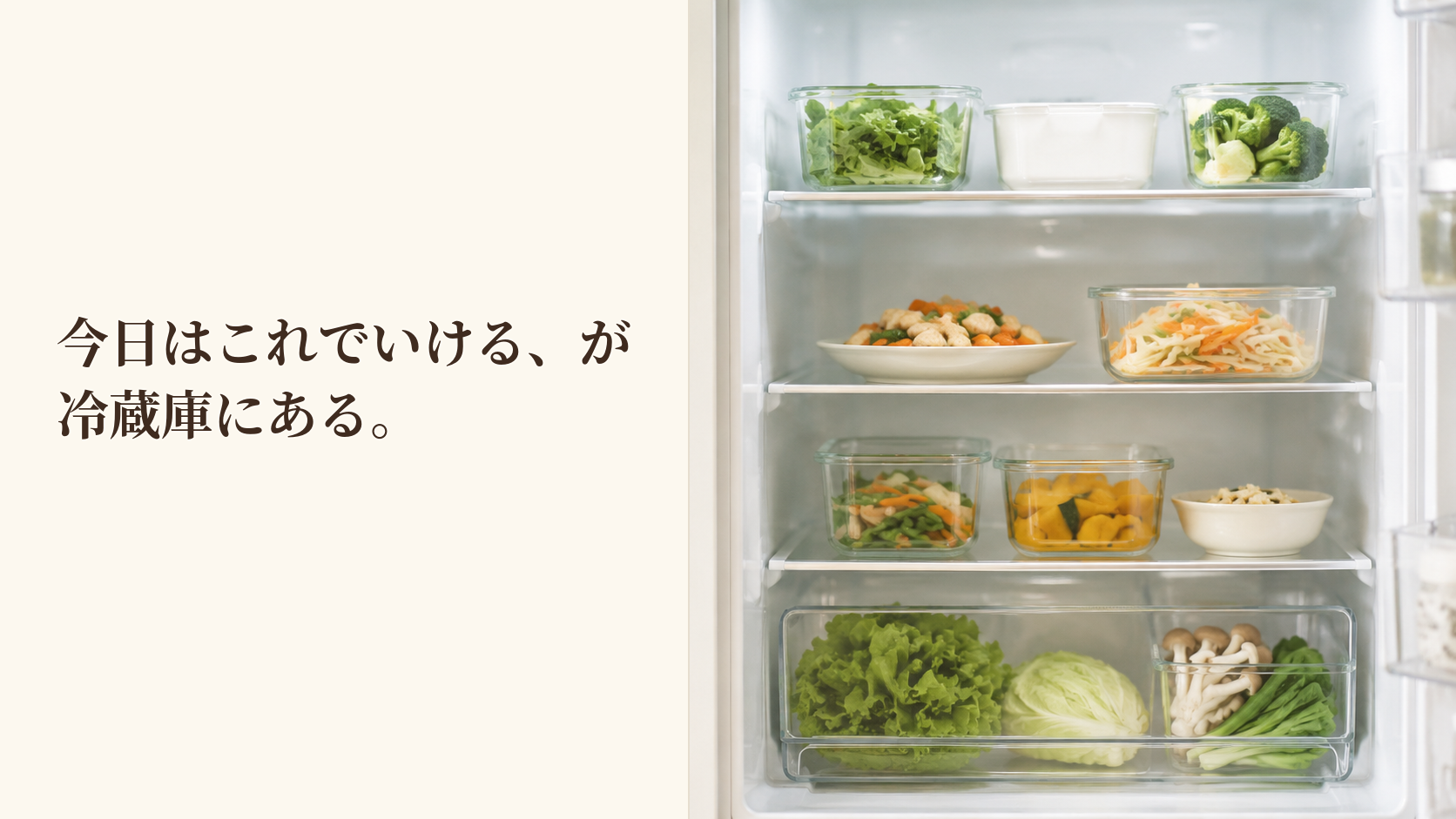 今日はこれでいけるが冷蔵庫にある状態のイメージ