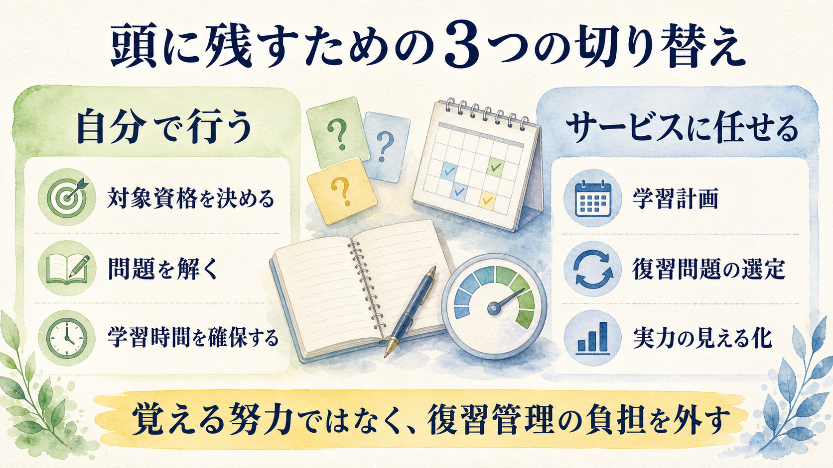 自分で行う学習とサービスに任せる復習管理の分け方