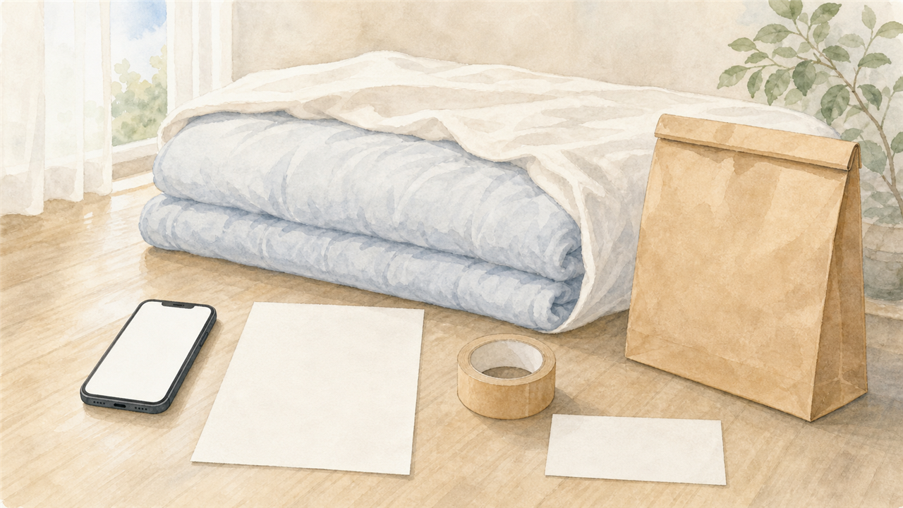 代用品で梱包する前に注文情報と返却用品をそろえて連絡するイメージ