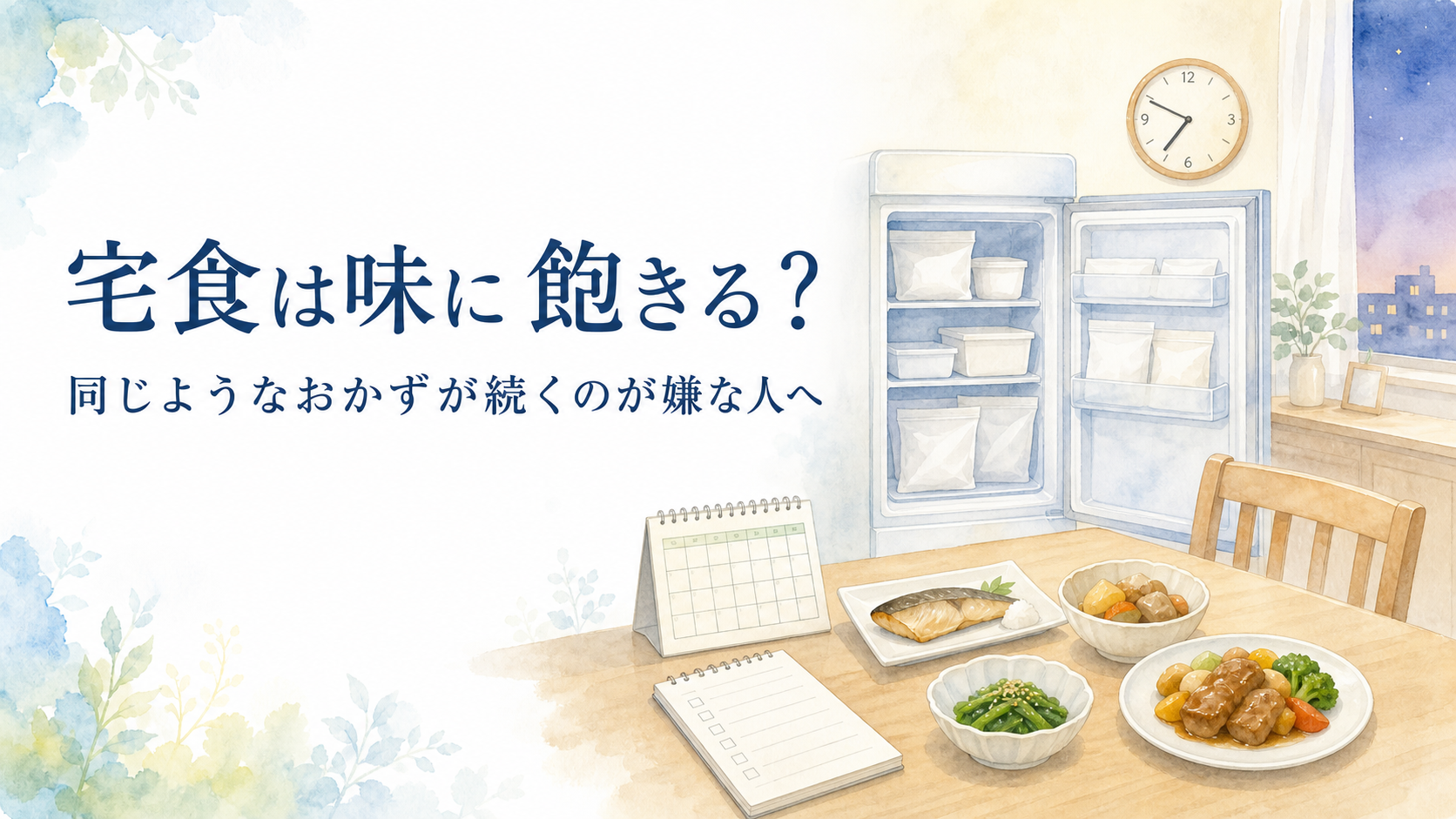 宅食は味に飽きるか不安な人向けの人物なしアイキャッチ画像