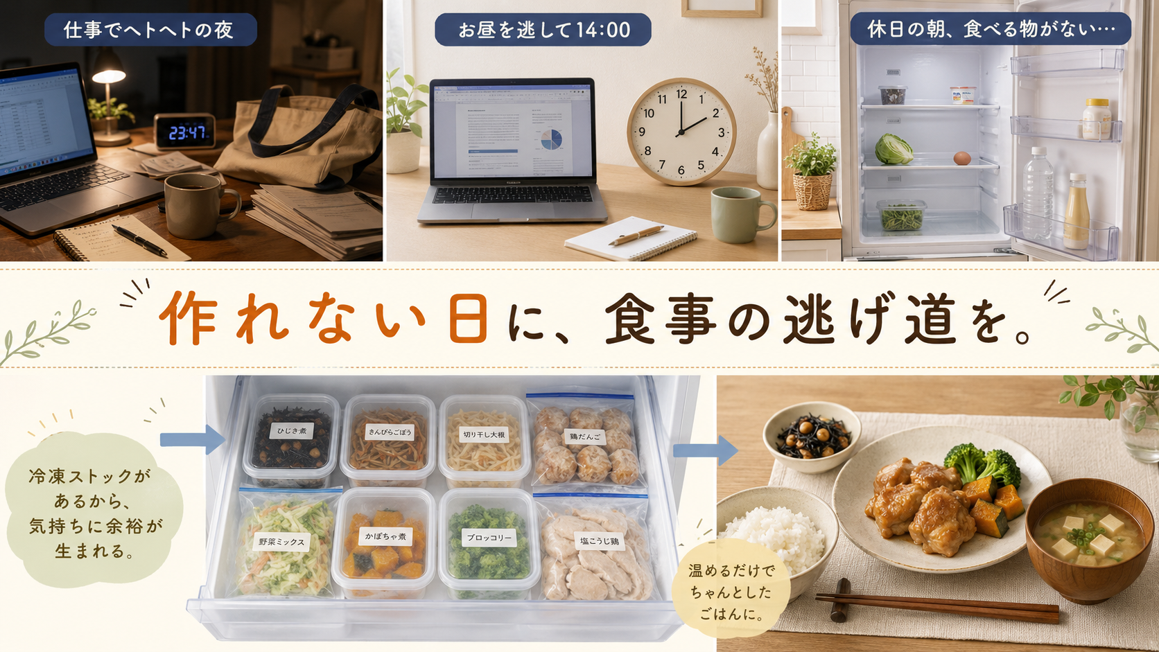 作れない日に食事の逃げ道を用意するイメージ