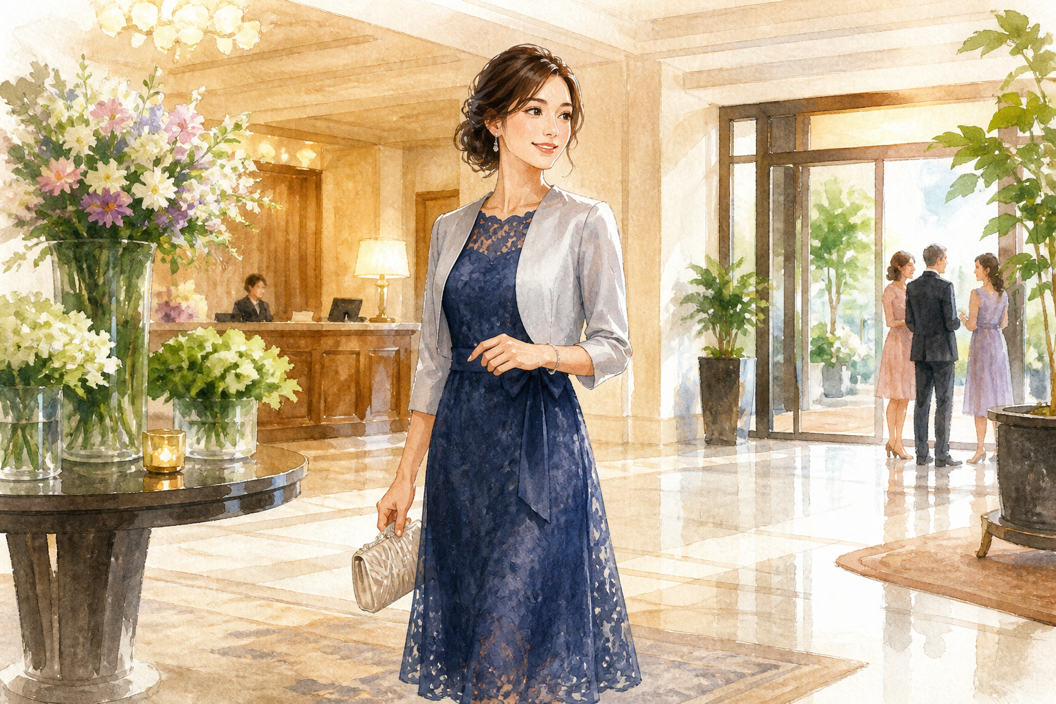 結婚式 ボレロ 忘れたを解決した場面を描いた水彩イラスト