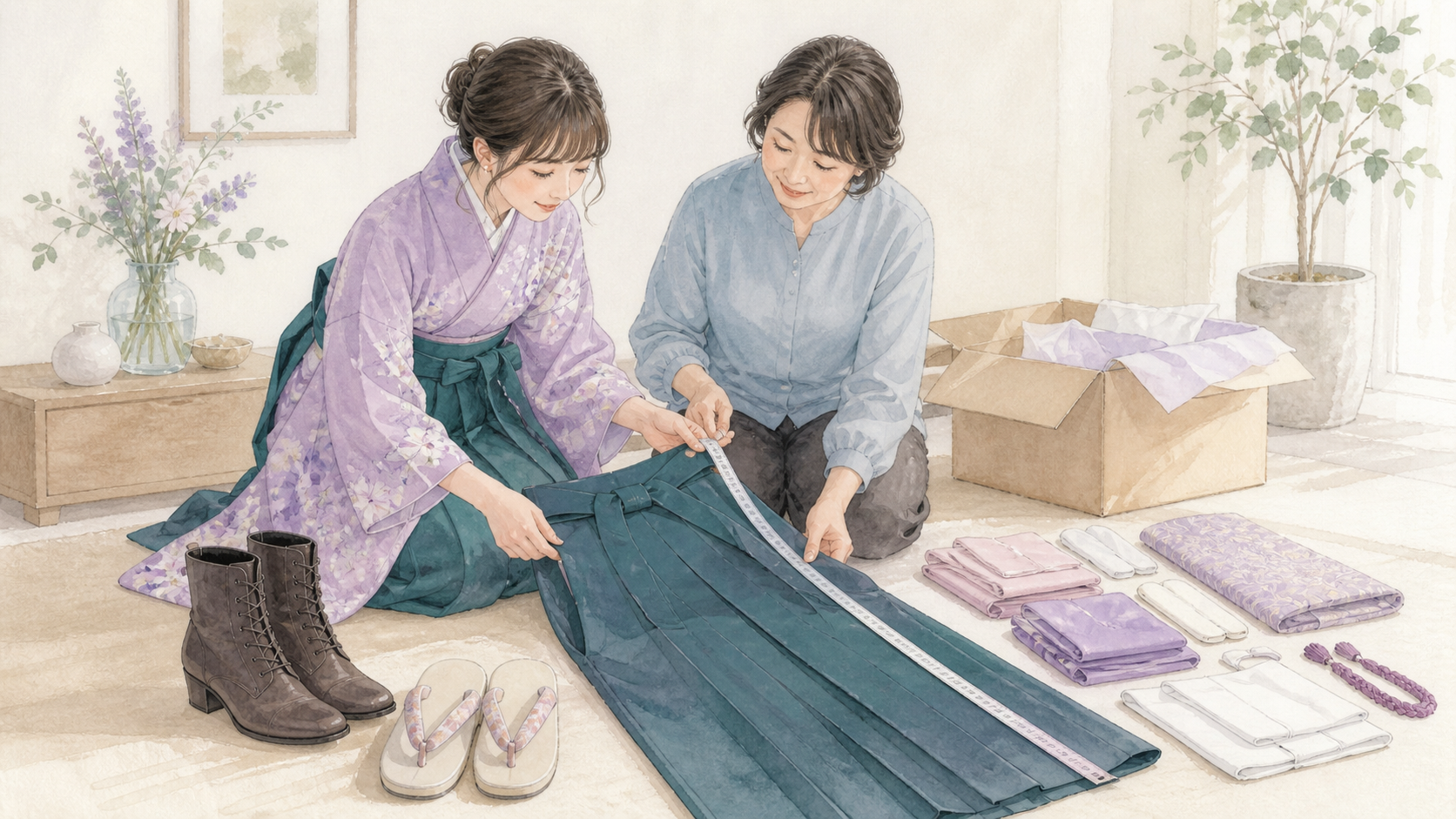 卒業式 袴 届かないの確認手順を進める水彩イラスト