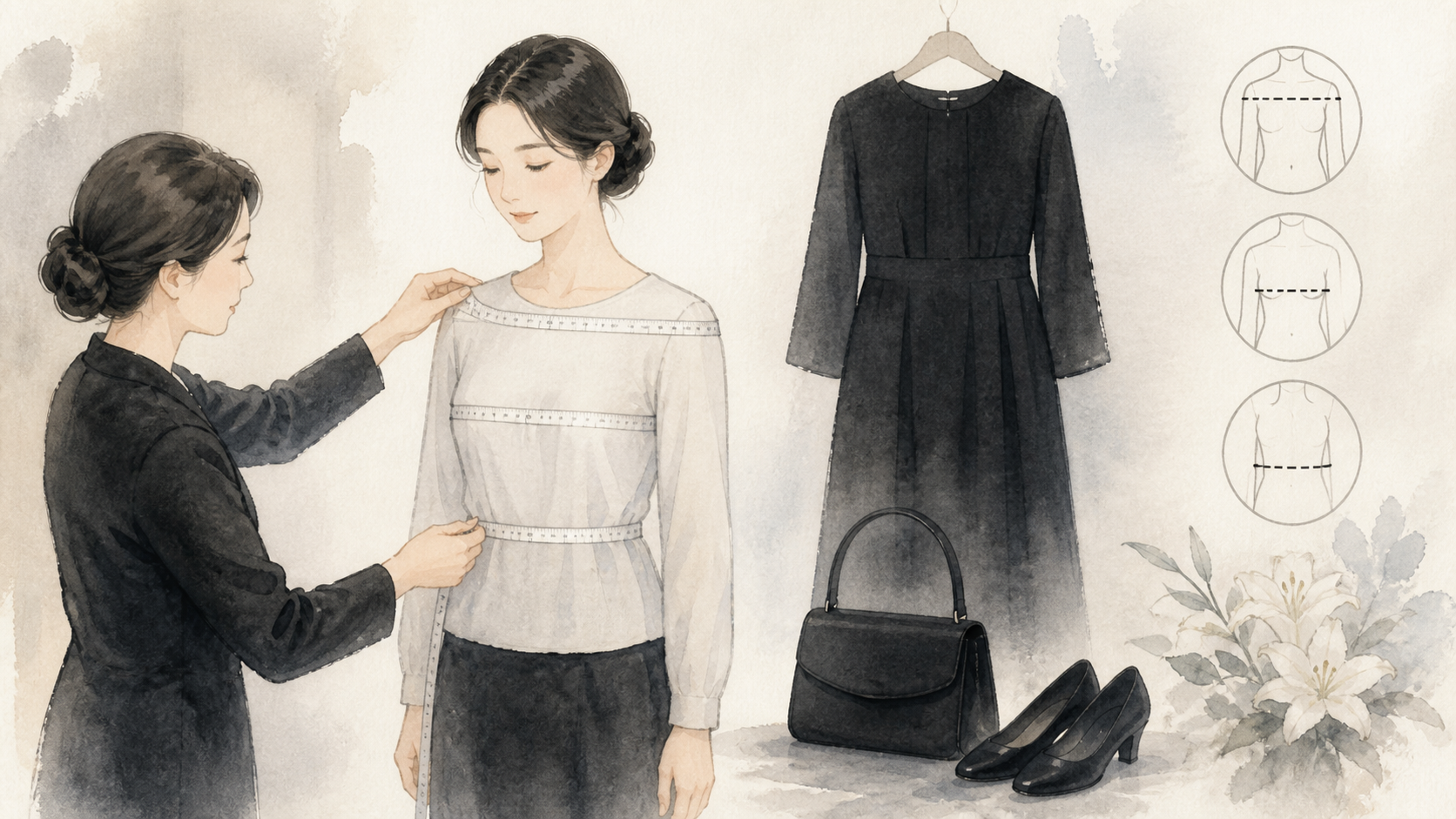 法事 喪服 入らないの確認手順を進める水彩イラスト