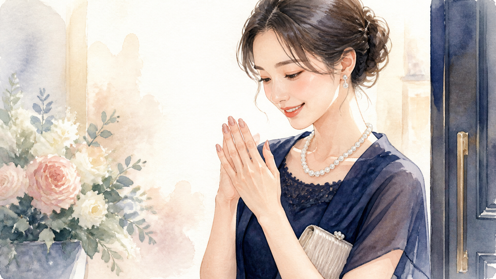 結婚式 ネイル 剥がれた 前日を解決した場面の水彩イラスト